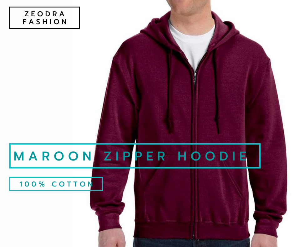 Maroon With Zipper Hoodie