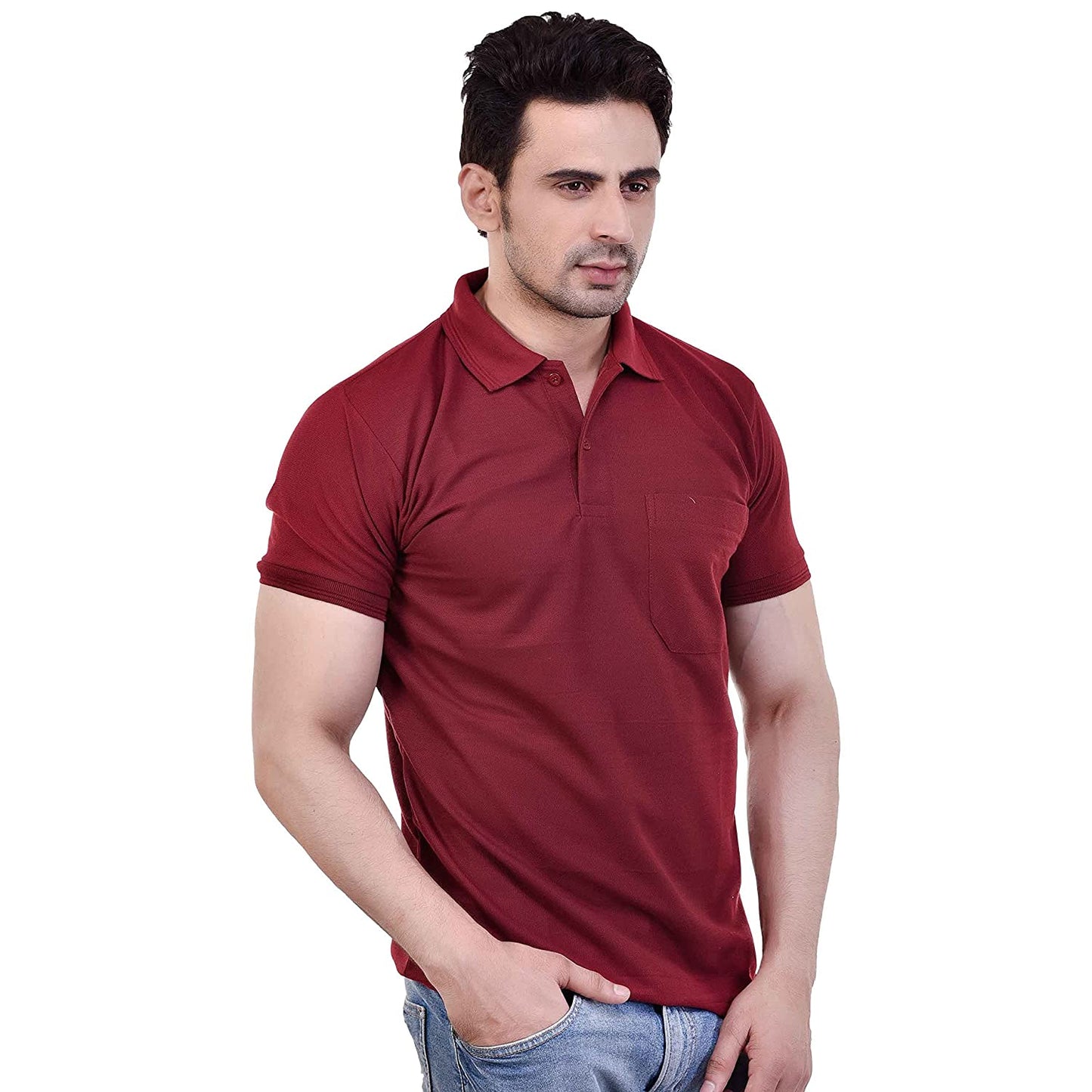 Solid Collar T-Shirt With Pocket