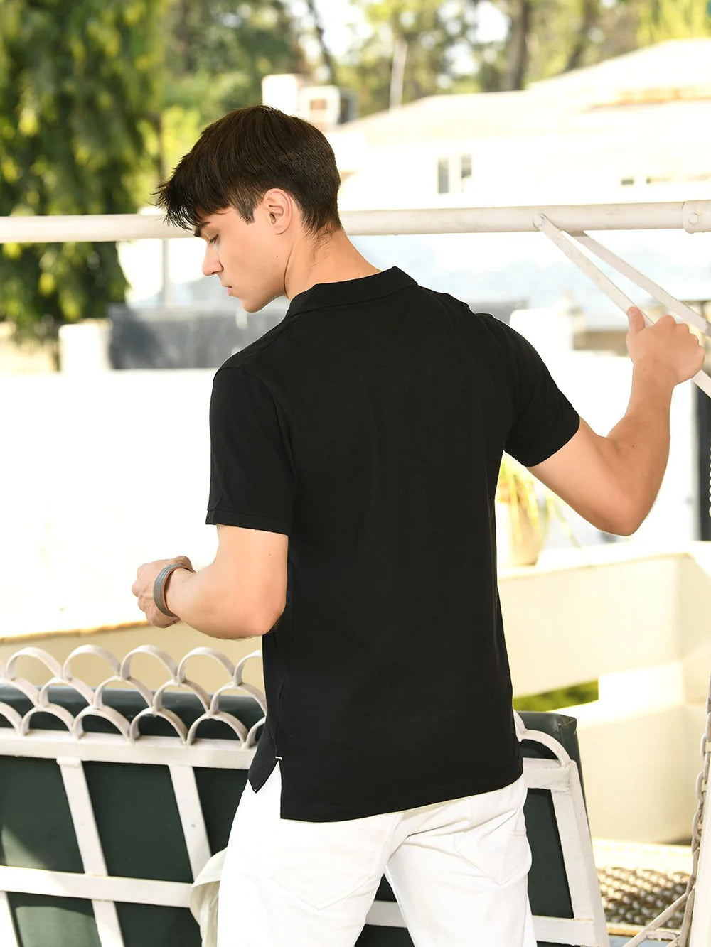 Black Solid  Polo T-shirt