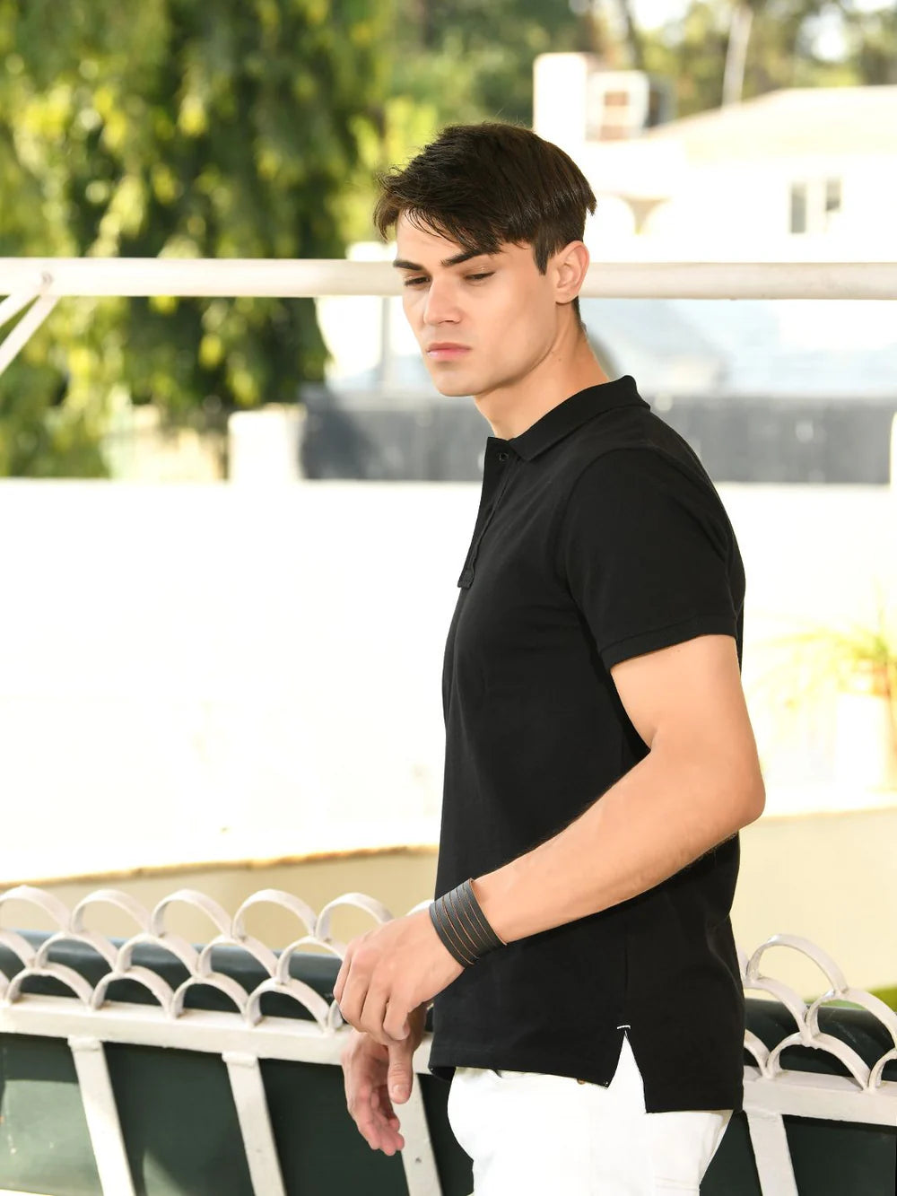 Black Solid  Polo T-shirt