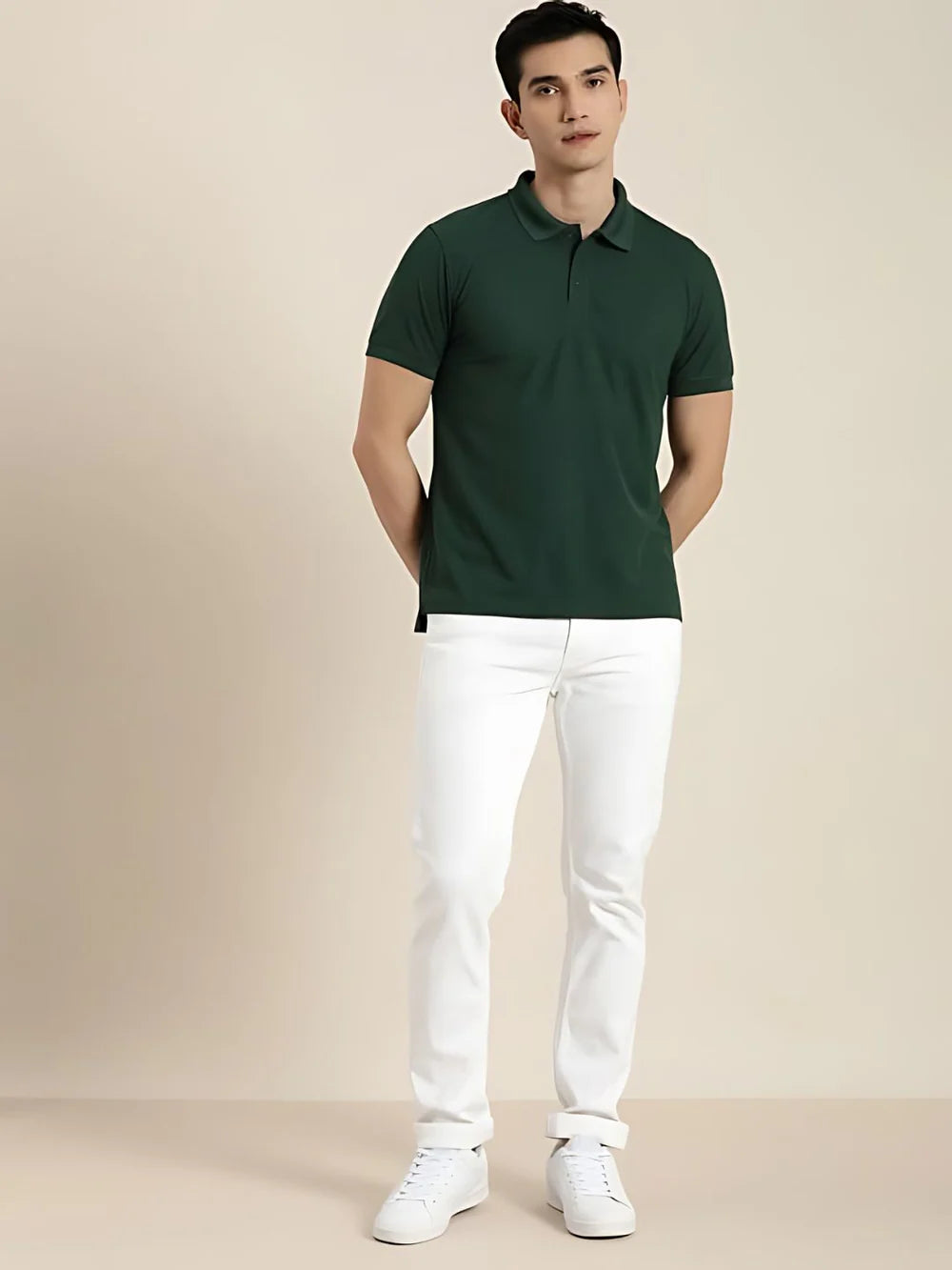 Bottle Green Solid Polo T-shirt