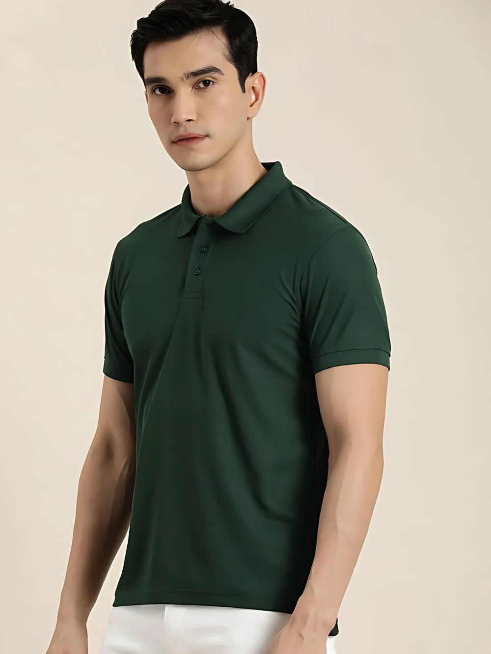 Bottle Green Solid Polo T-shirt