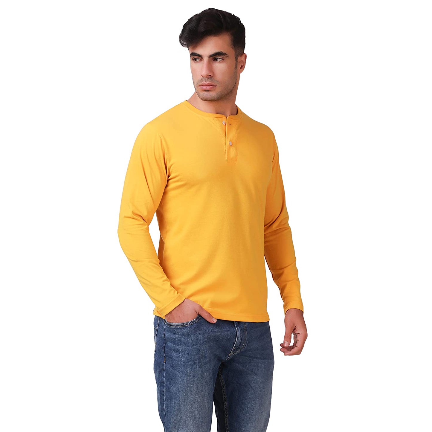 Mustard Henley T-Shirt For Men